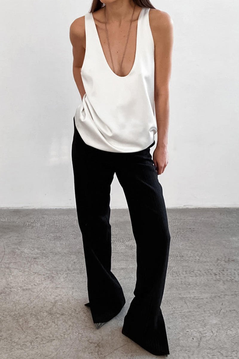 Ladies Ice Silk Satin Deep V Camisole Top