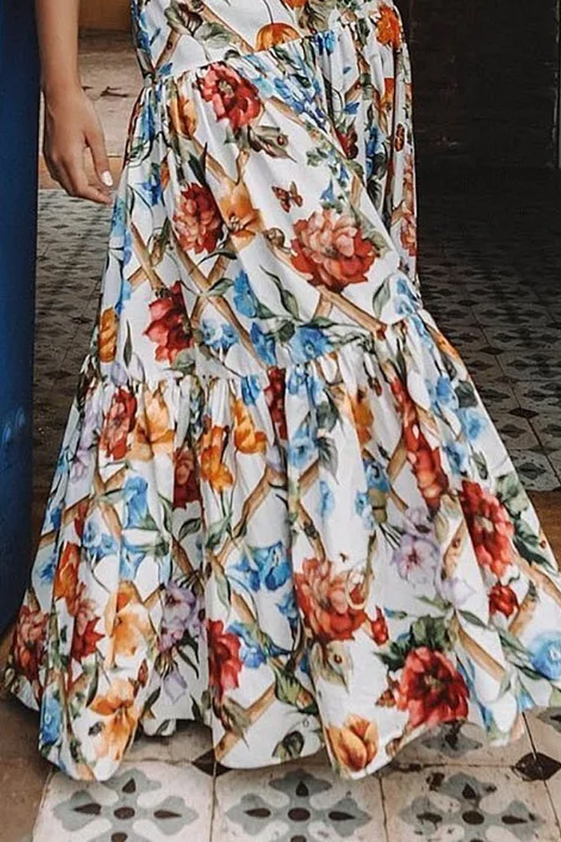 Women's Printed Lotus Leaf Bohemian Style Long Skirt