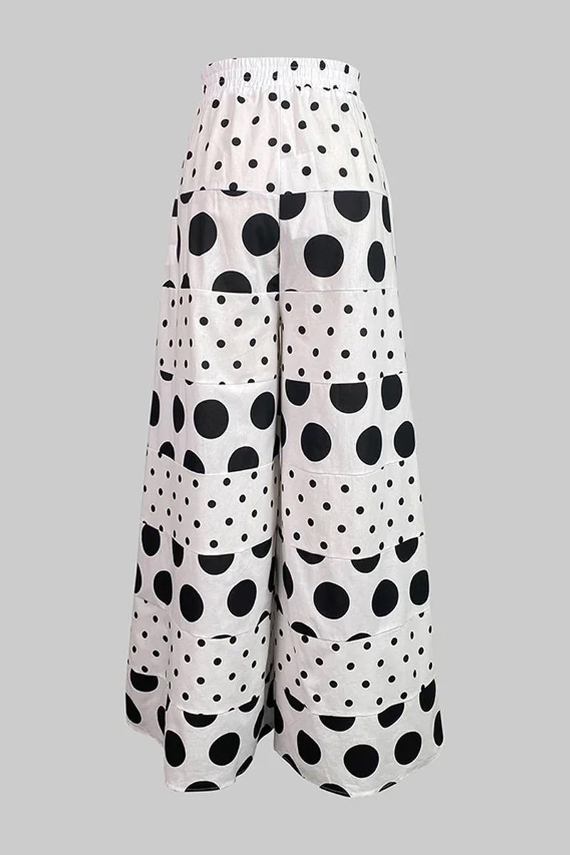 Women's Fashionable Polka Dot Printed Pocket Wide Leg Pants