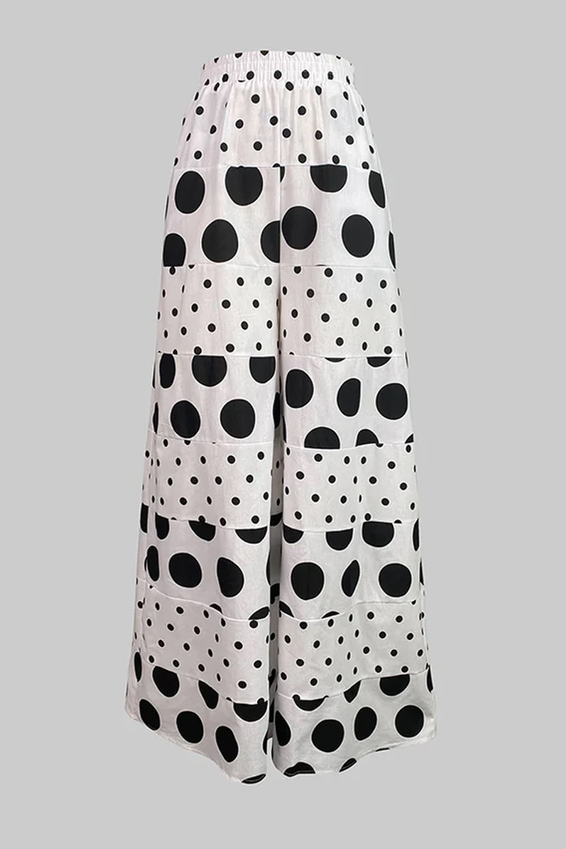 Women's Fashionable Polka Dot Printed Pocket Wide Leg Pants