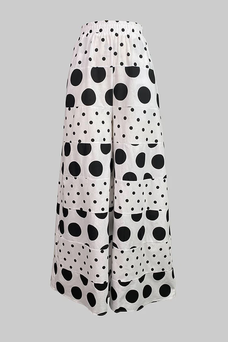 Women's Fashionable Polka Dot Printed Pocket Wide Leg Pants