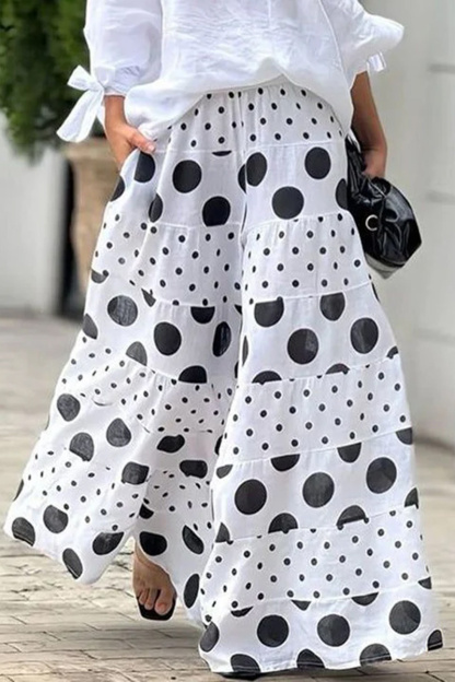 Women's Fashionable Polka Dot Printed Pocket Wide Leg Pants