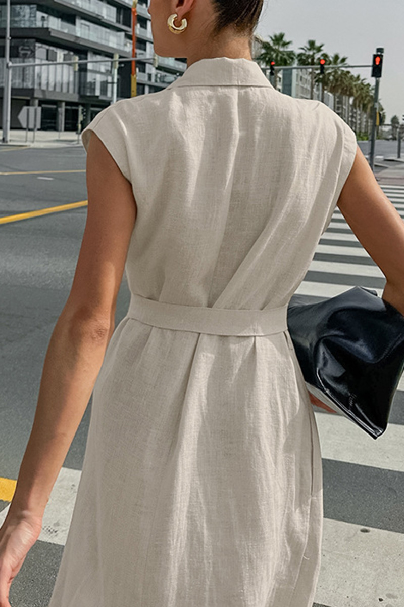 Elegant Belted Shirt Style Maxi Dress