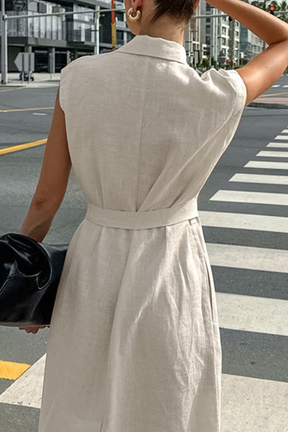 Elegant Belted Shirt Style Maxi Dress