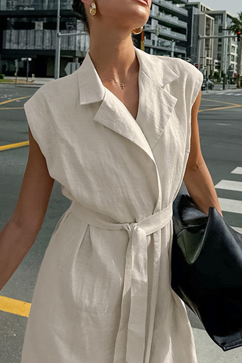 Elegant Belted Shirt Style Maxi Dress