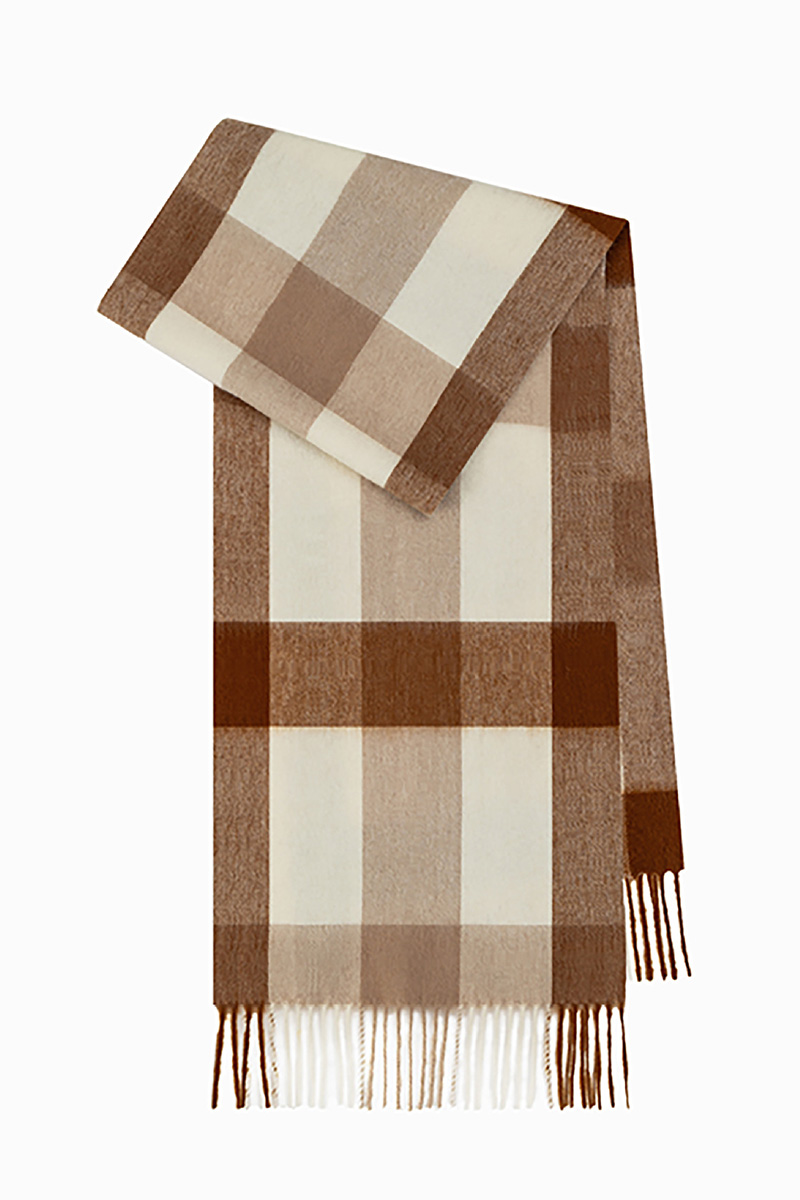 Women's Checkered Wool Scarf With Fringe