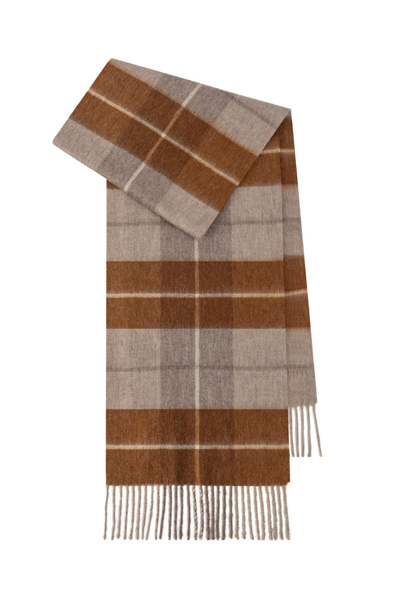 Women's Checkered Wool Scarf With Fringe