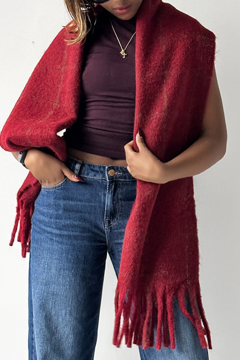 Women's Solid-Colored Fringe Shawl Scarf
