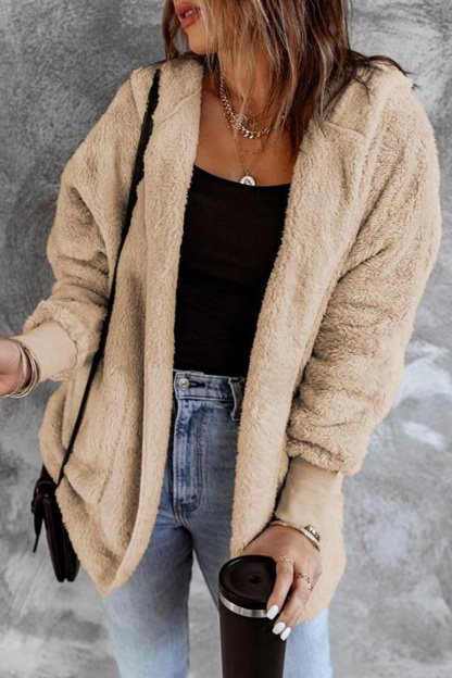 Women's Casual Soft Fleece Hooded Open Top Jacket