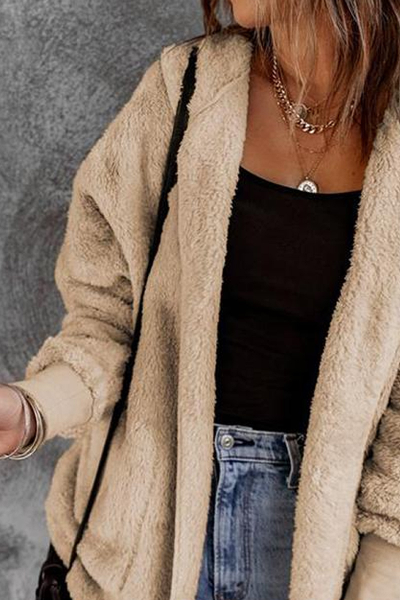 Women's Casual Soft Fleece Hooded Open Top Jacket