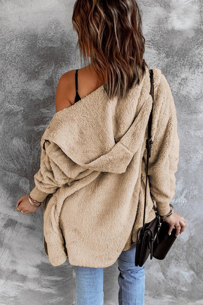 Women's Casual Soft Fleece Hooded Open Top Jacket