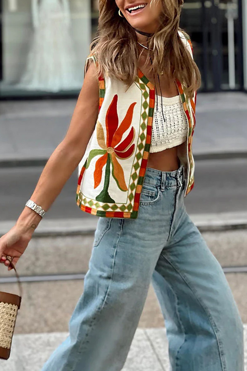 Women's Casual Embroidered Sleeveless Vest