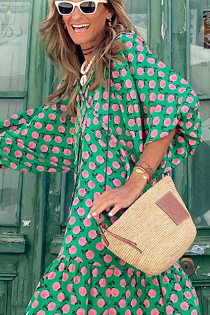 Women's Casual Bubble Sleeve Layered Mid Length Dress