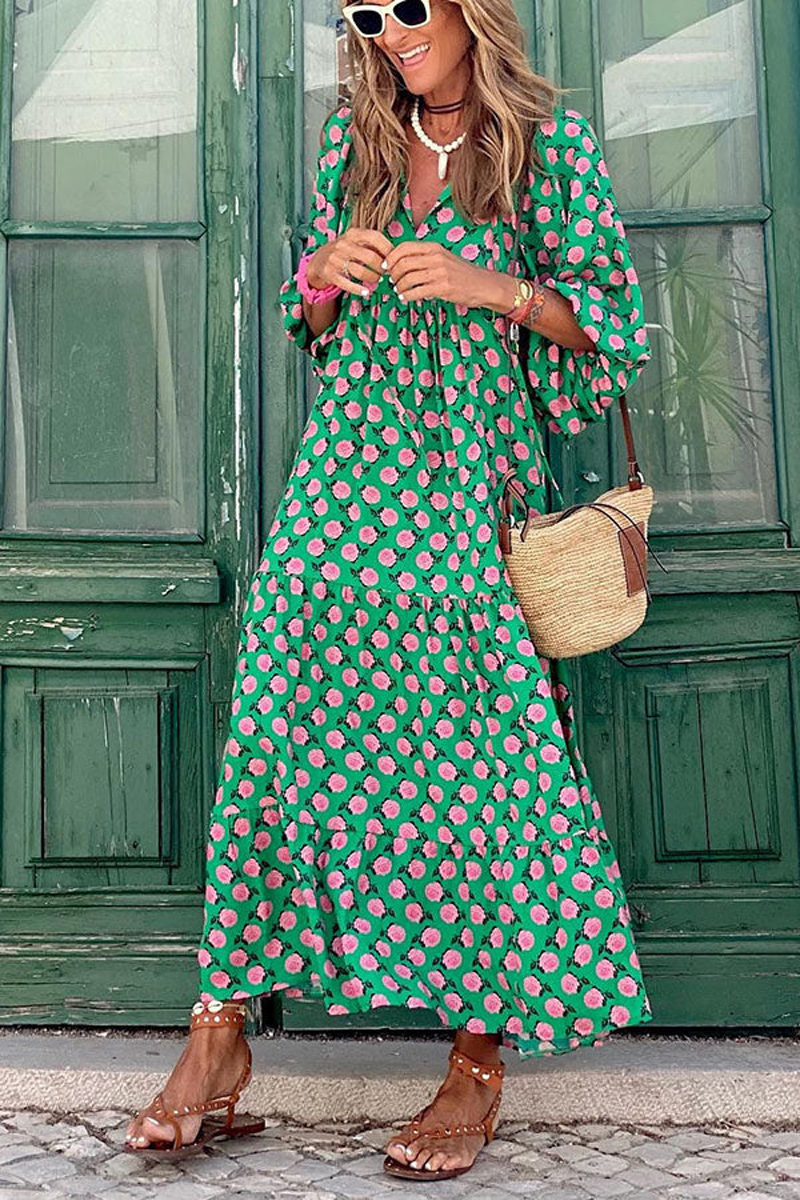 Women's Casual Bubble Sleeve Layered Mid Length Dress