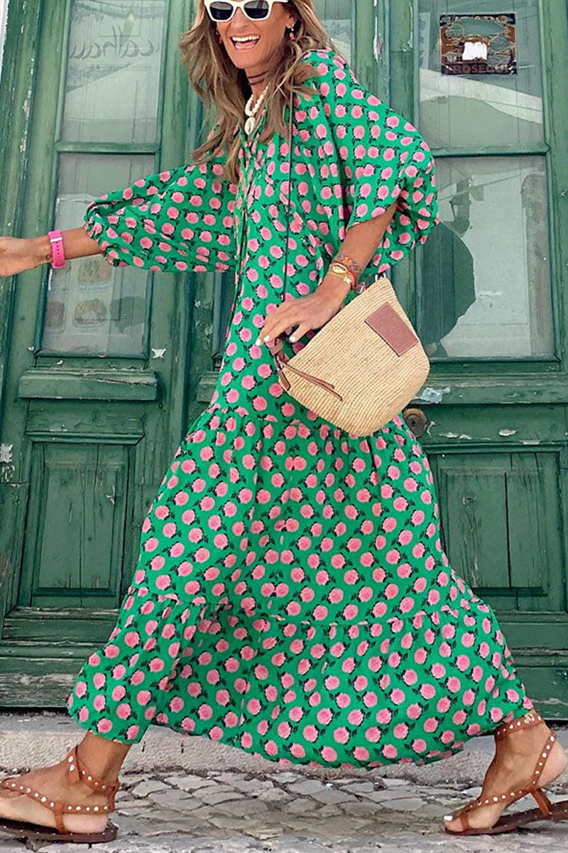 Women's Casual Bubble Sleeve Layered Mid Length Dress