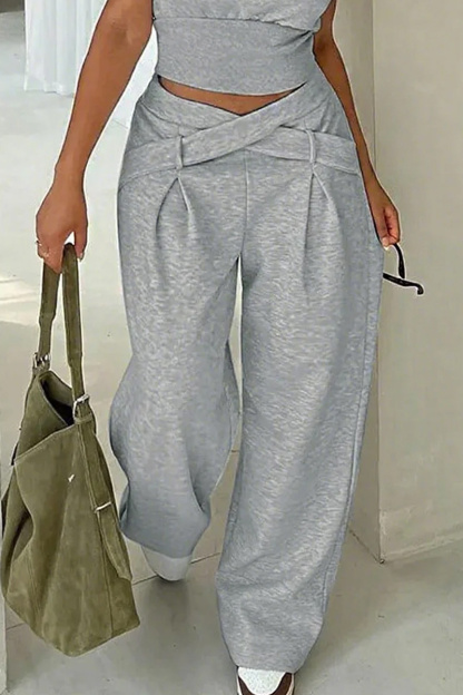 Women's Casual Solid Color Pocket Cross Fashion Pants