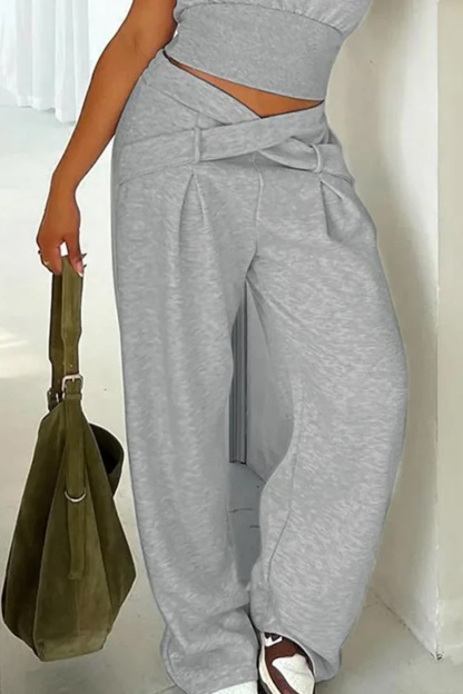 Women's Casual Solid Color Pocket Cross Fashion Pants