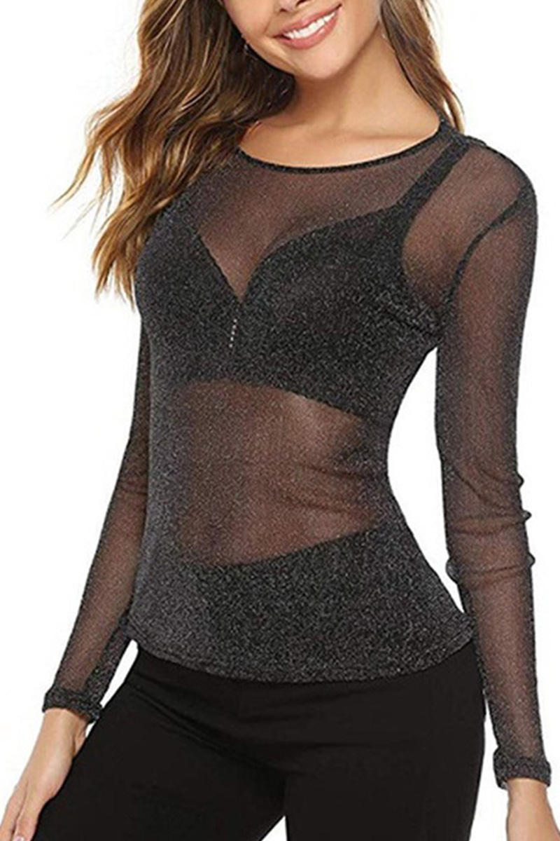 Women's High-Elasticity Silver-Thread Mesh Top