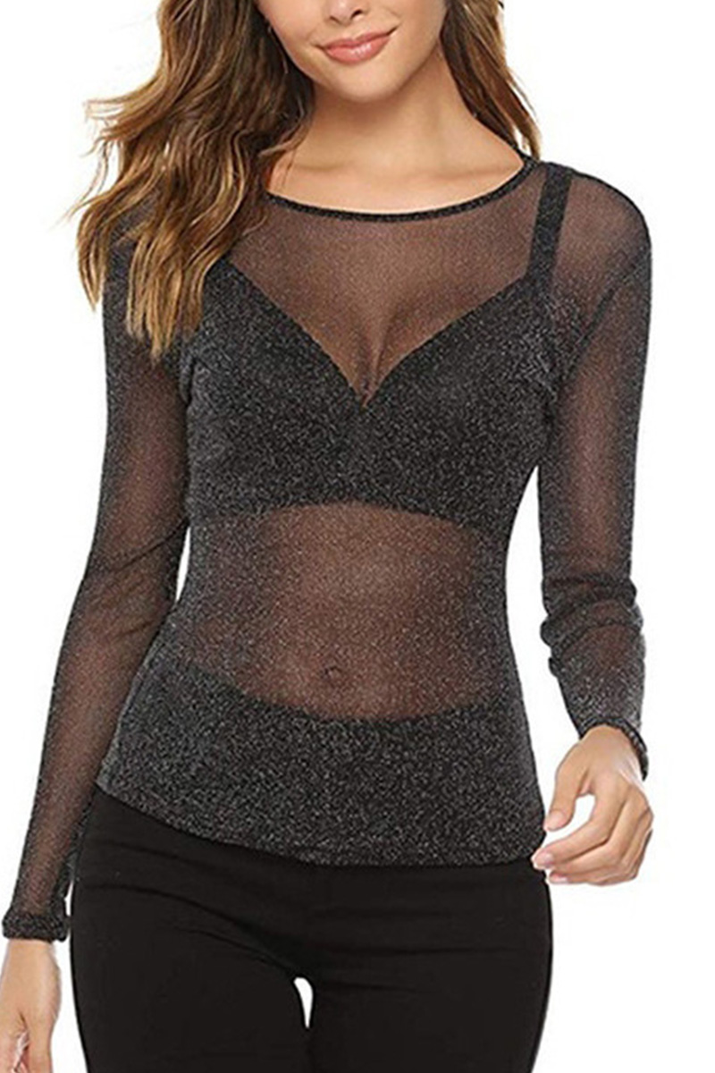 Women's High-Elasticity Silver-Thread Mesh Top