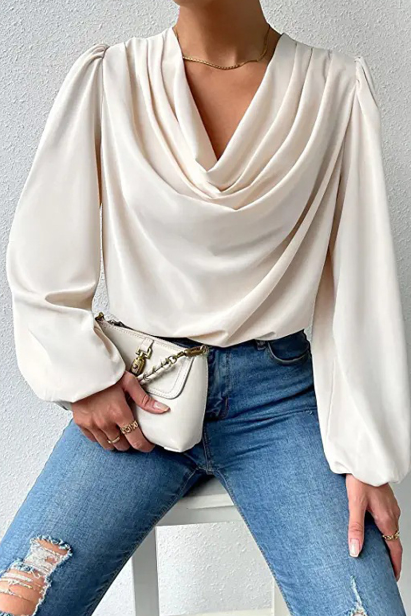 Women's Oversized Draped V-Neck Puff Sleeve Top