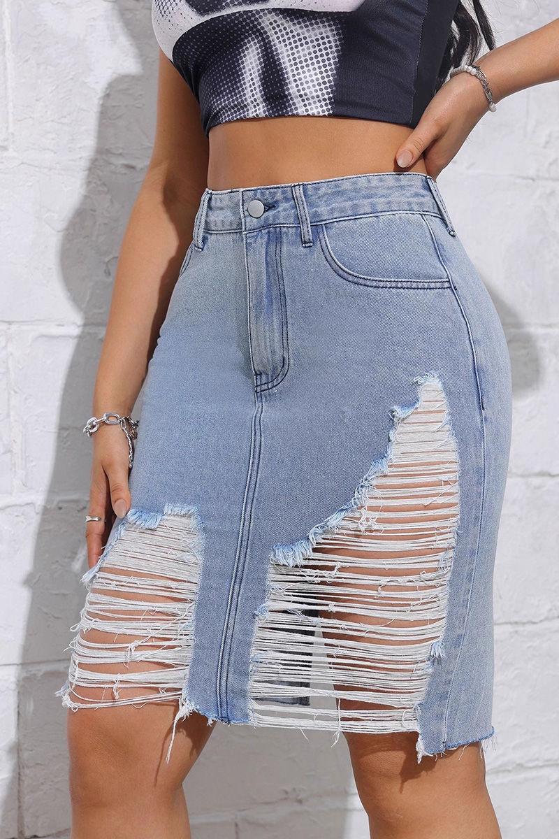 Women's Fashion Ripped Body-Hugging Denim Skirt