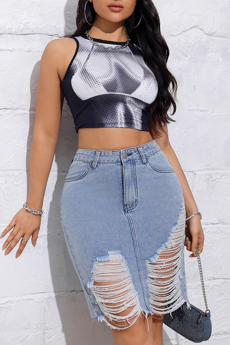 Women's Fashion Ripped Body-Hugging Denim Skirt