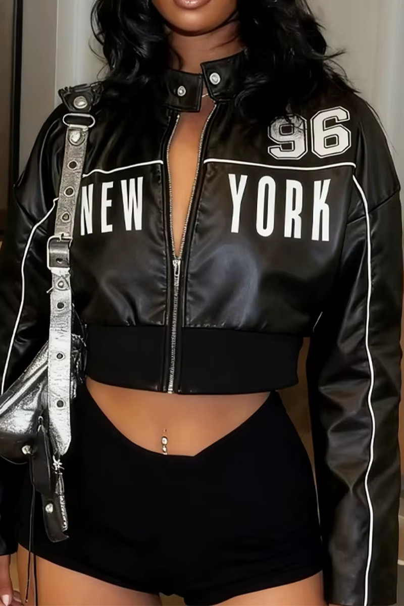 Women's Letter Printed Patchwork Uniform Trend Zipper Sports Street College Style Casual Autumn Short Jacket