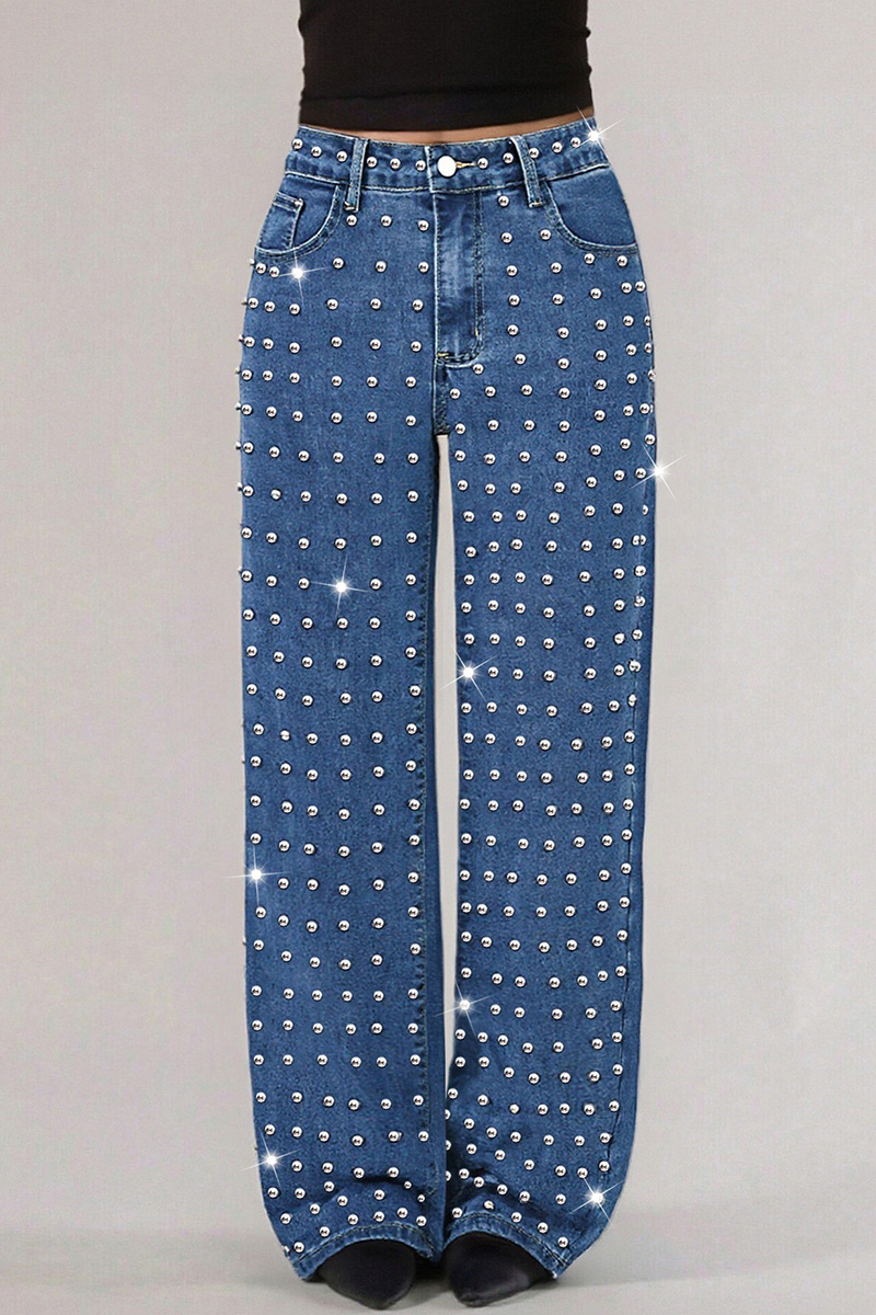 Women's Fashion Rhinestone Straight-Leg Jeans