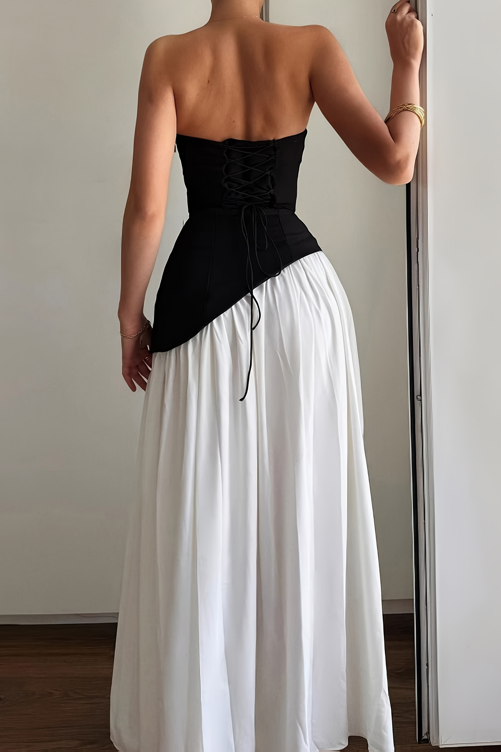 Women's Elegant  Split Hem Color Block Long Dress