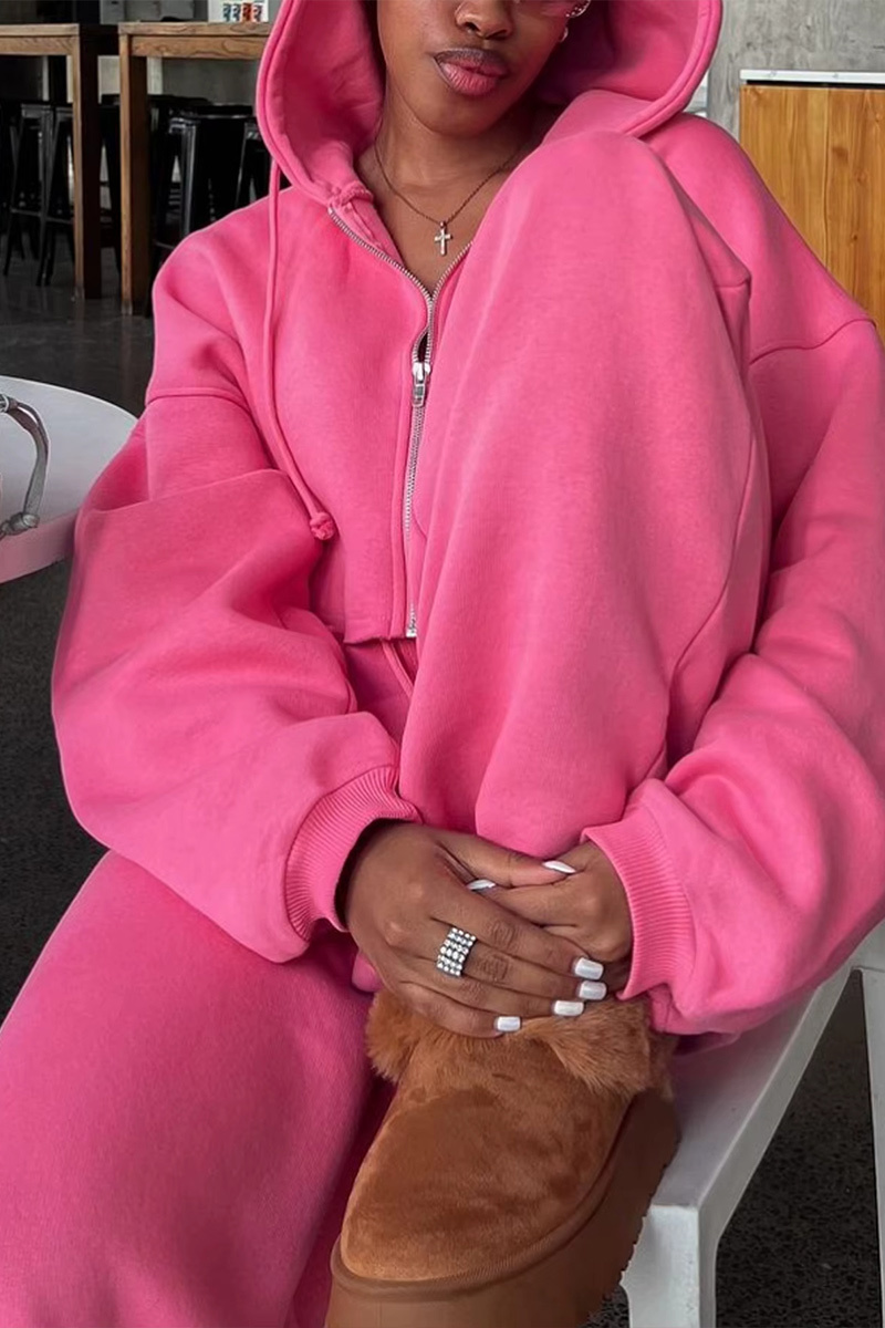 Women's Casual Hooded Zipper Short Hoodie And Casual Pants