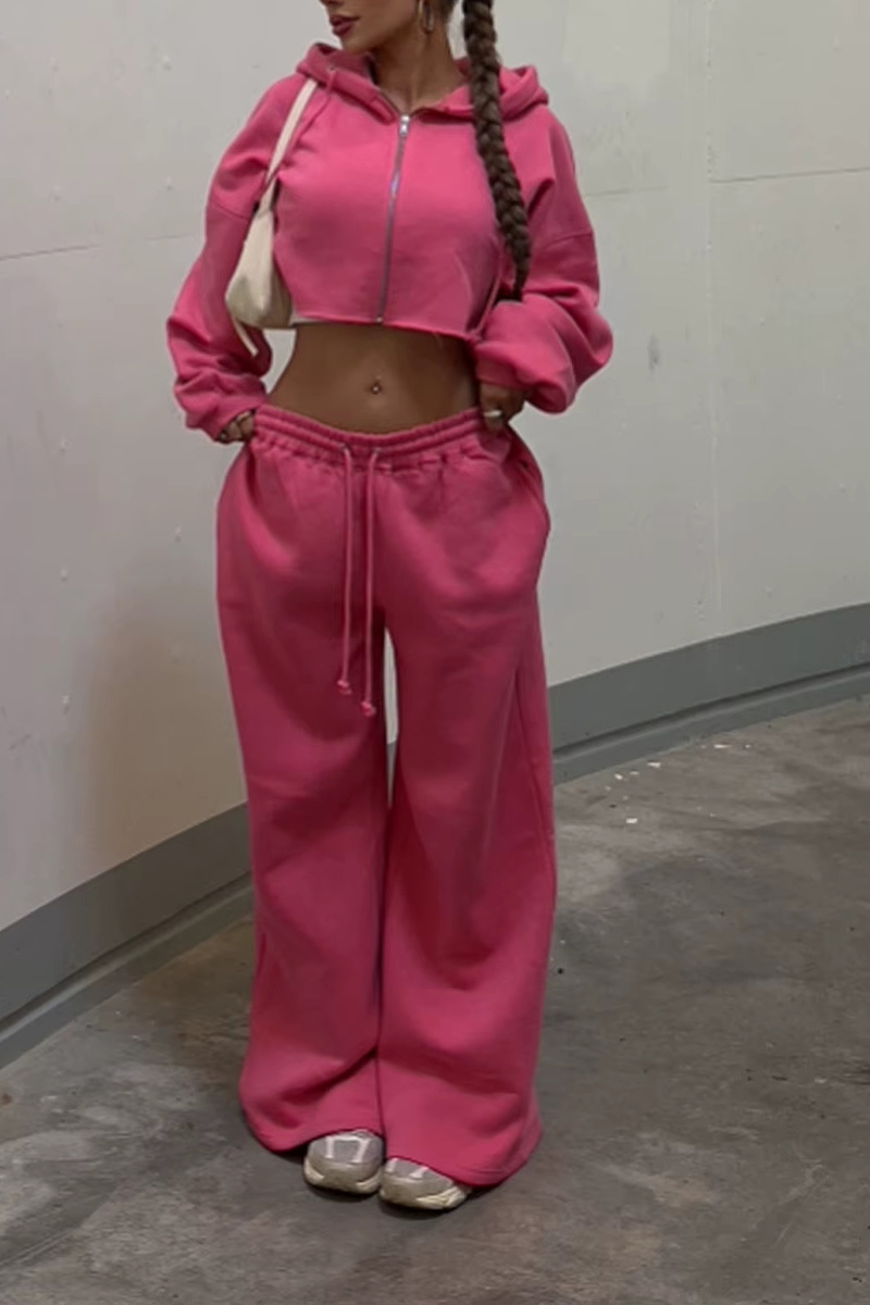 Women's Casual Hooded Zipper Short Hoodie And Casual Pants