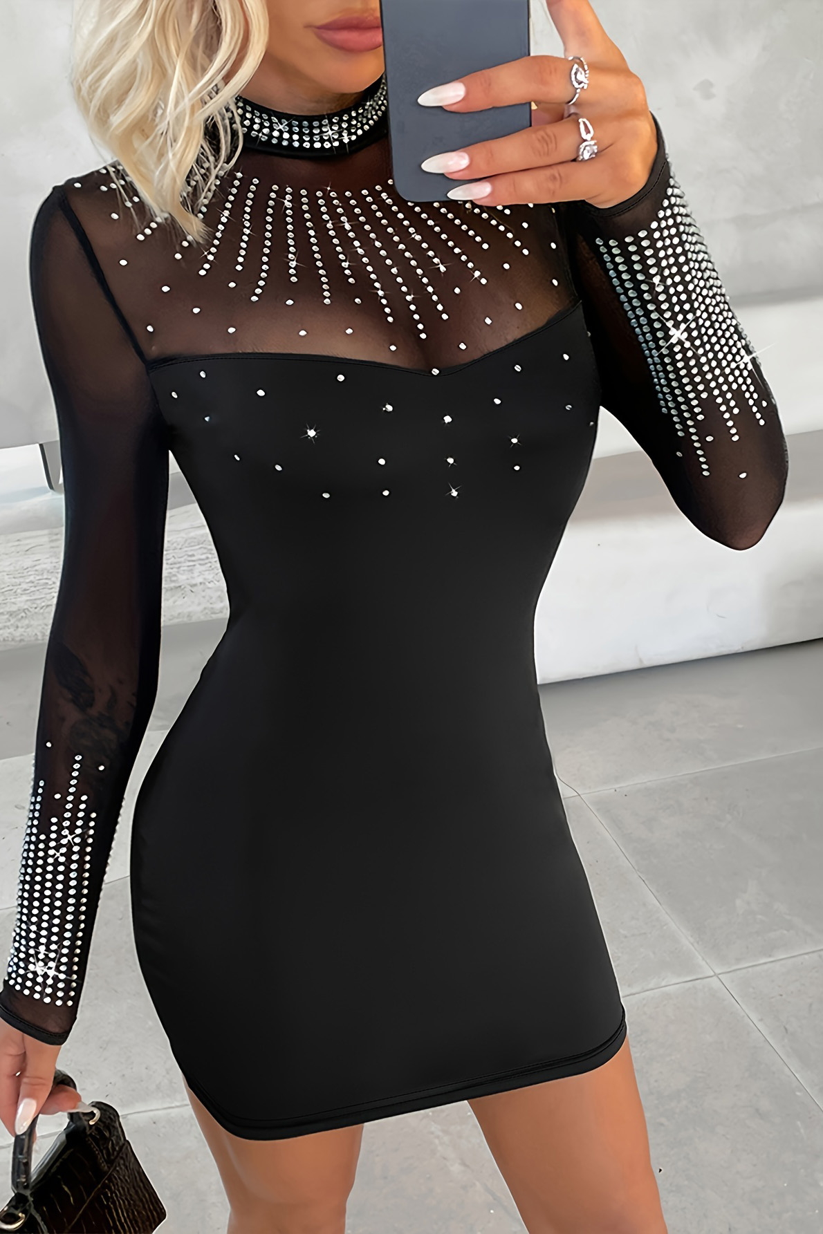 Women's Elegant Diamond Embellished Short Dress