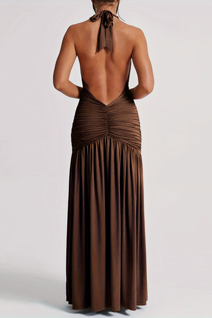 Women's Elegant V Neck Backless Long Dress