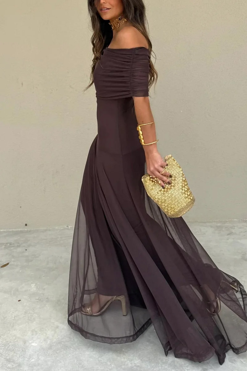 Ladies' Elegant One Shoulder Mesh Long Dress