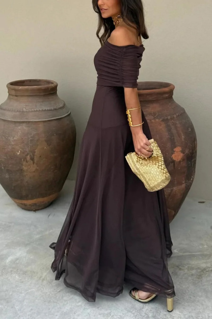 Ladies' Elegant One Shoulder Mesh Long Dress