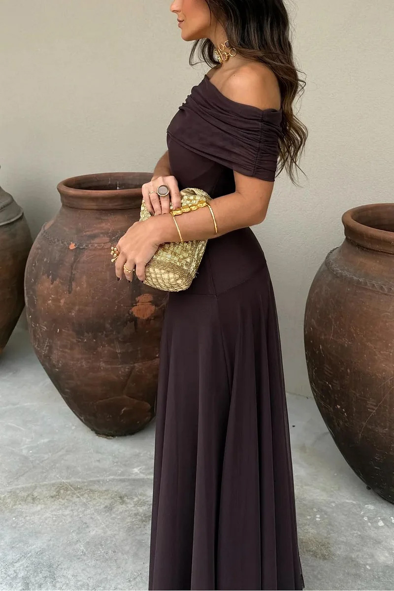 Ladies' Elegant One Shoulder Mesh Long Dress
