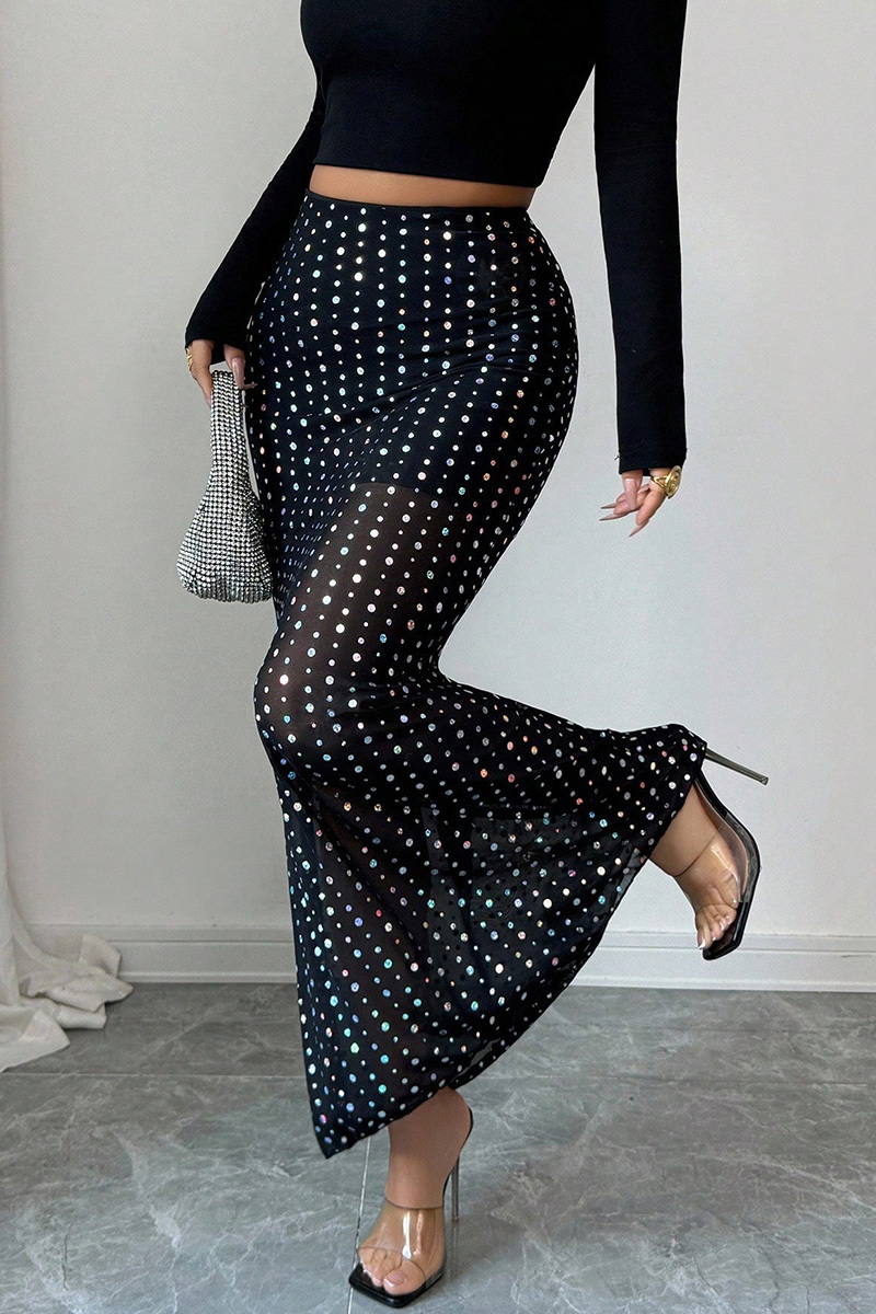 Women's Sequin Double-Layer Mesh Bodycon Skirt