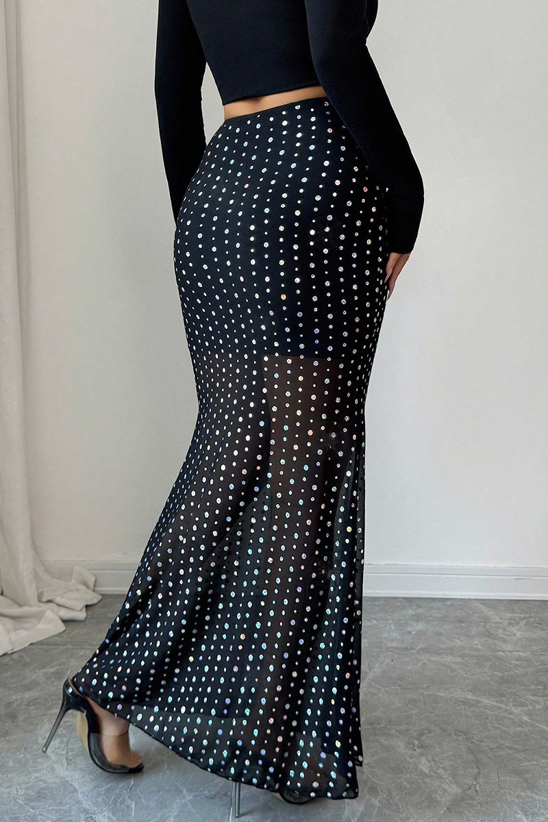 Women's Sequin Double-Layer Mesh Bodycon Skirt