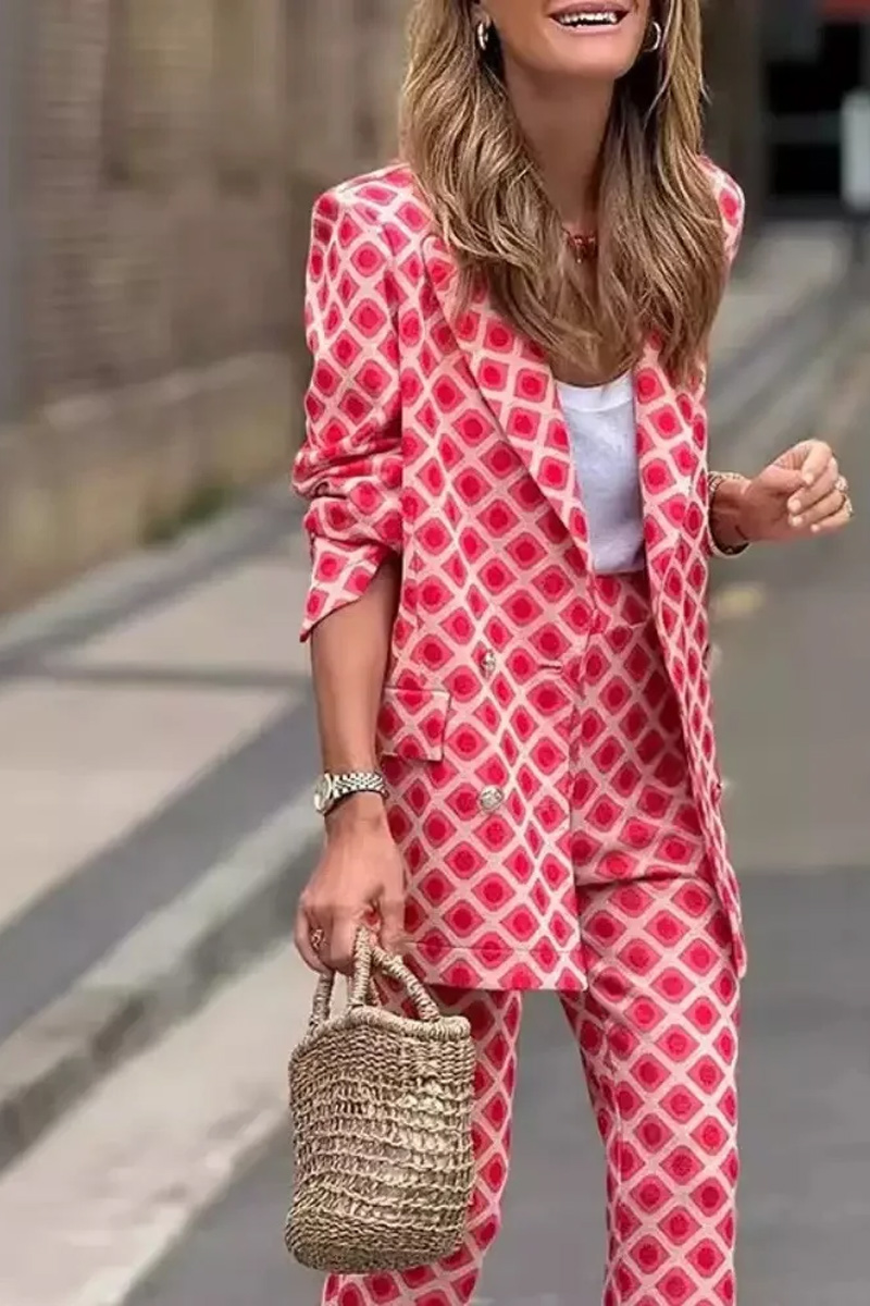 Women's Casual Digital Printed Bohemian Style Long Sleeved Open Top Shirt And Pants