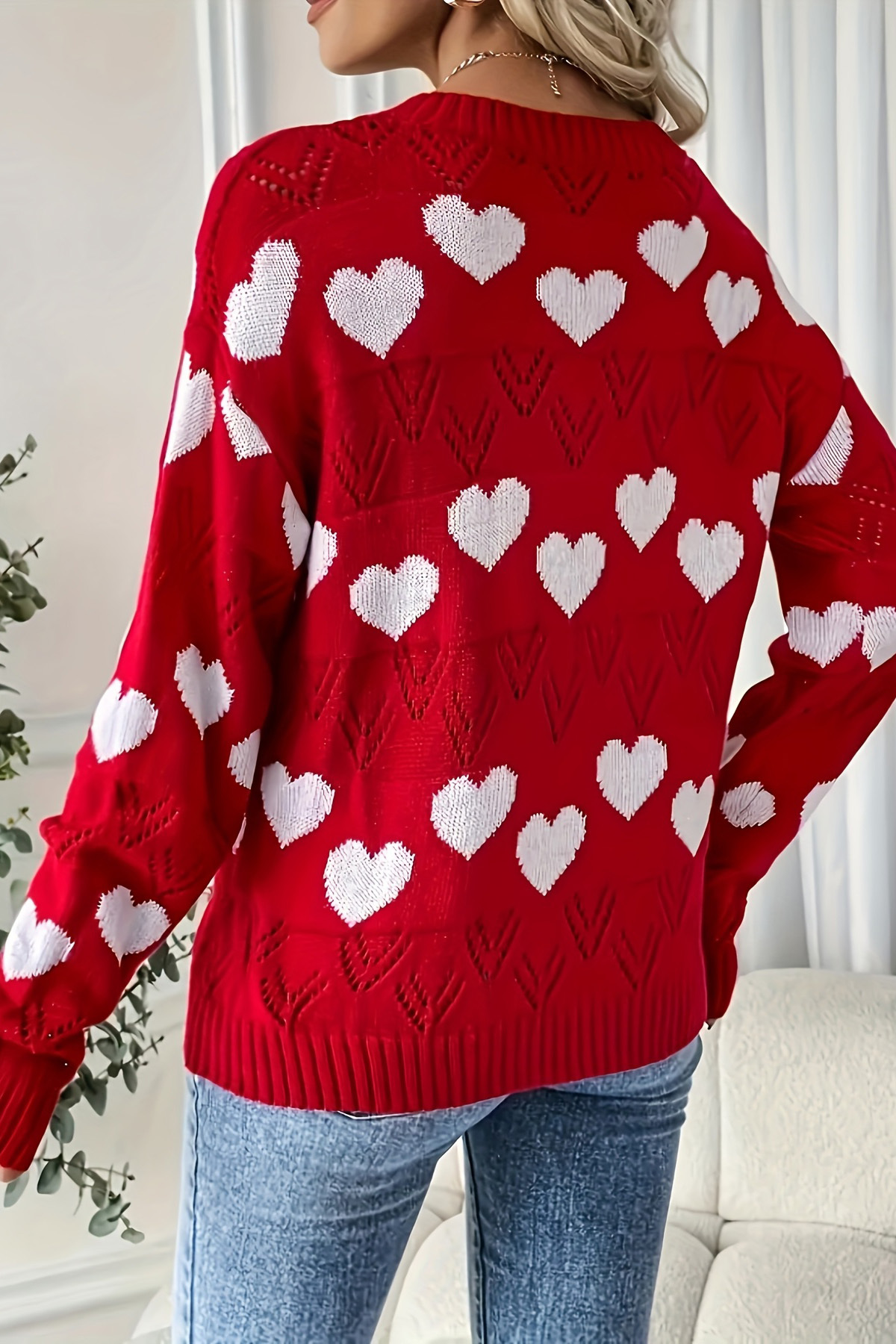Women's Casual Heart Shaped Cutout Sweater