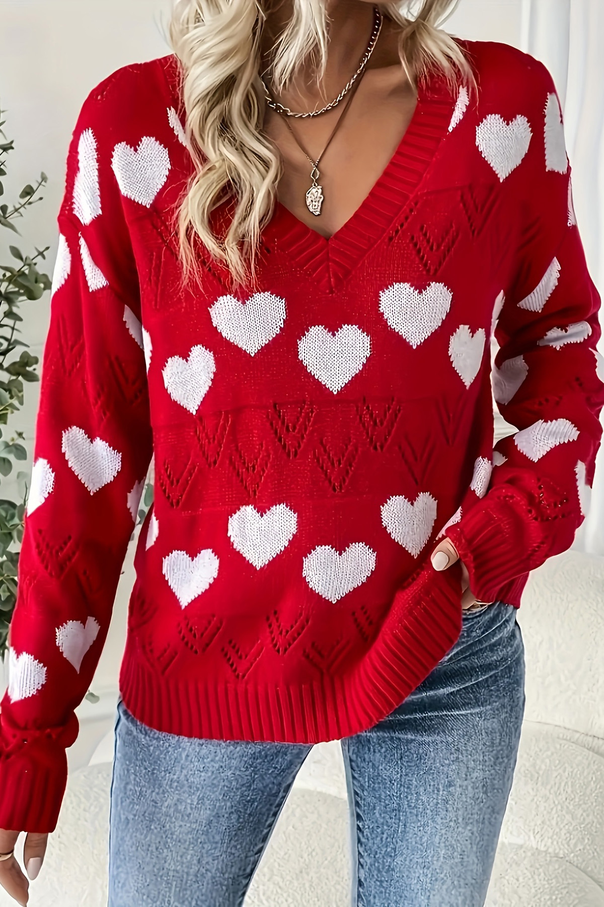 Women's Casual Heart Shaped Cutout Sweater