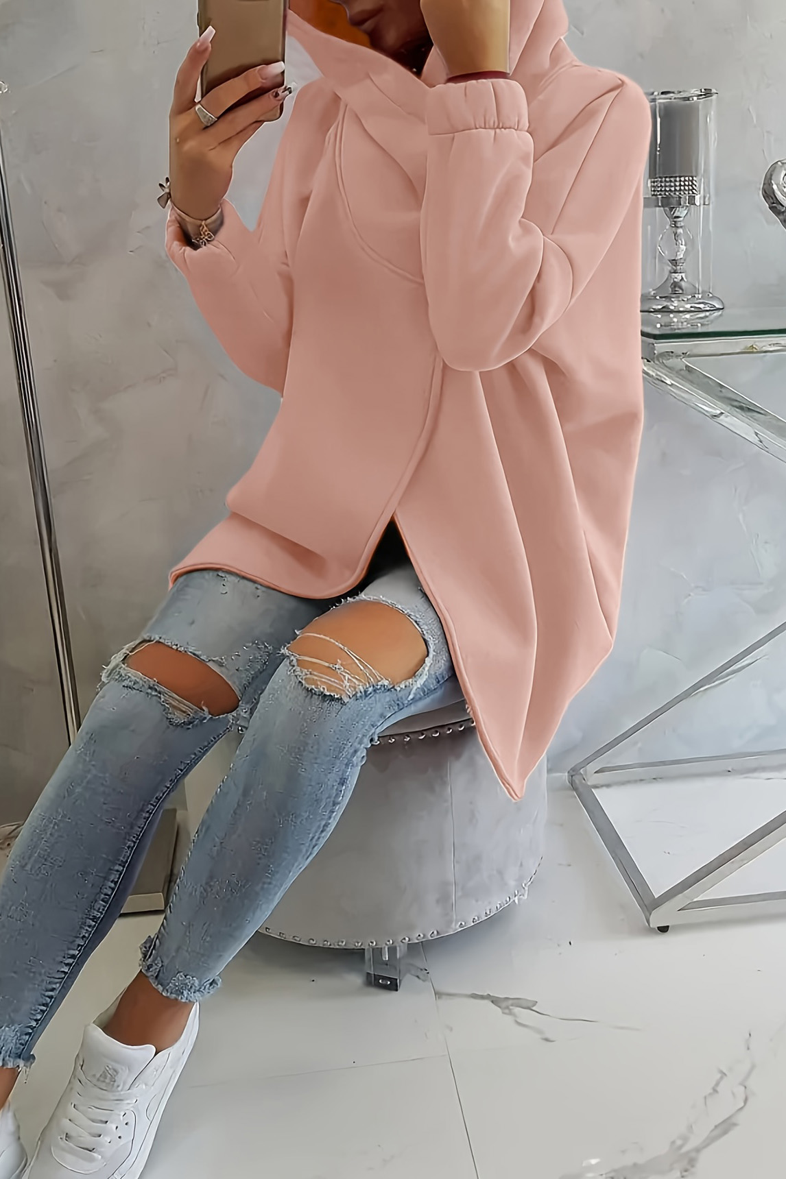 Women's Casual Zip Up Sweatshirt With Irregular Hem