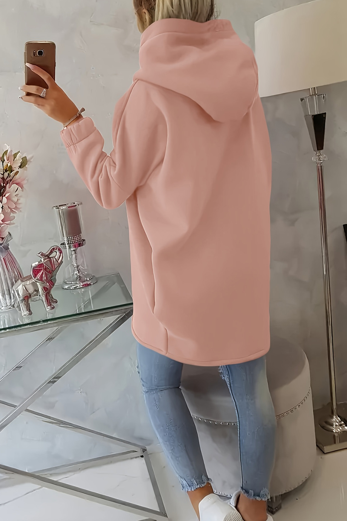 Women's Casual Zip Up Sweatshirt With Irregular Hem