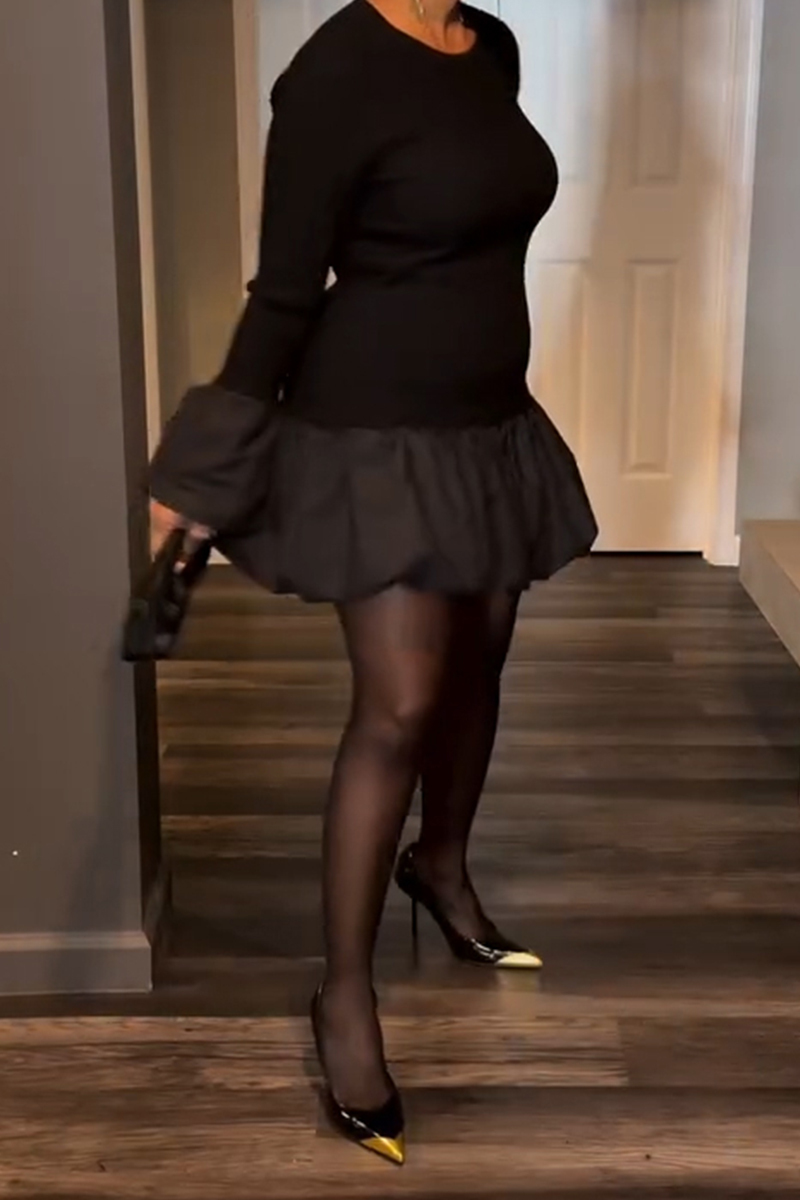 Women's Elegant Stretch Balloon Hem Mini Dress