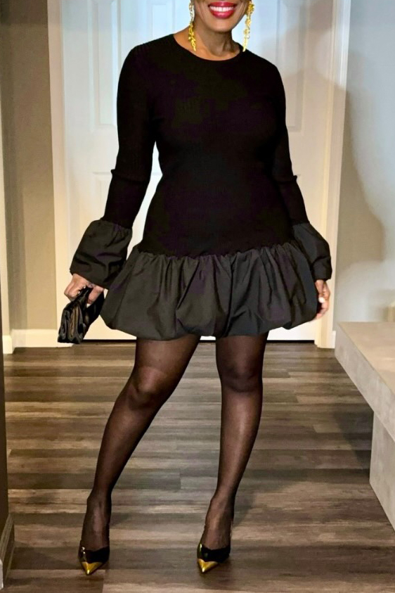 Women's Elegant Stretch Balloon Hem Mini Dress