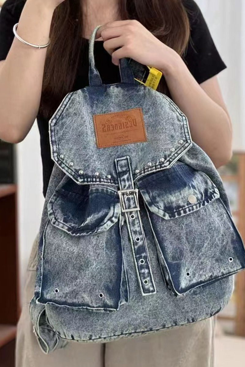 Women's Fashion Washed Denim Backpack