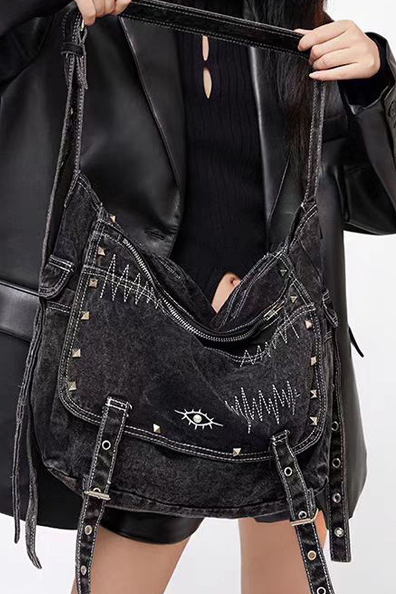 Women's Casual Distressed Studded Tote Bag