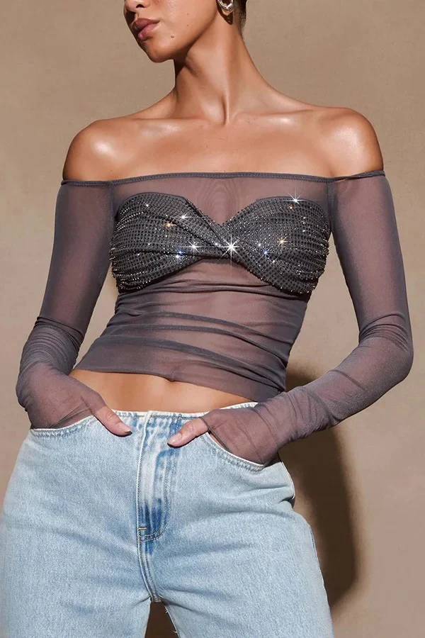 Women's Elegant Diamond Embellished Top