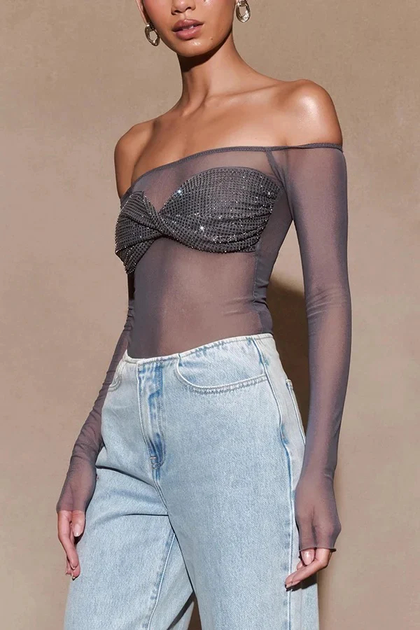 Women's Elegant Diamond Embellished Top