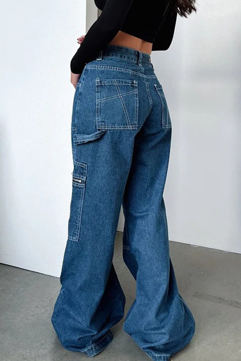 Women's Casual Retro High Waist Cargo Jeans